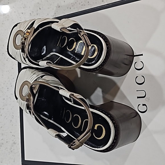 GUCCI NAPPA CHARLOTT DUSTY WHITE/ MUDD 37 1/2 PLATFORM SHOES. LIKE NEW - Picture 2 of 11